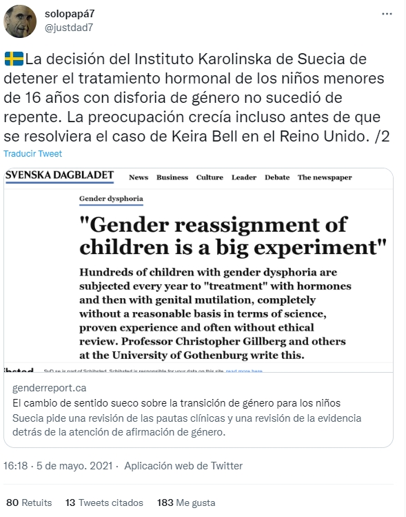 revisión caso sueco transición género niños