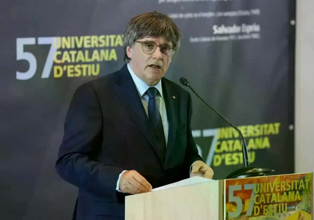 Carles Puigdemont, líder de Junts, en un acto