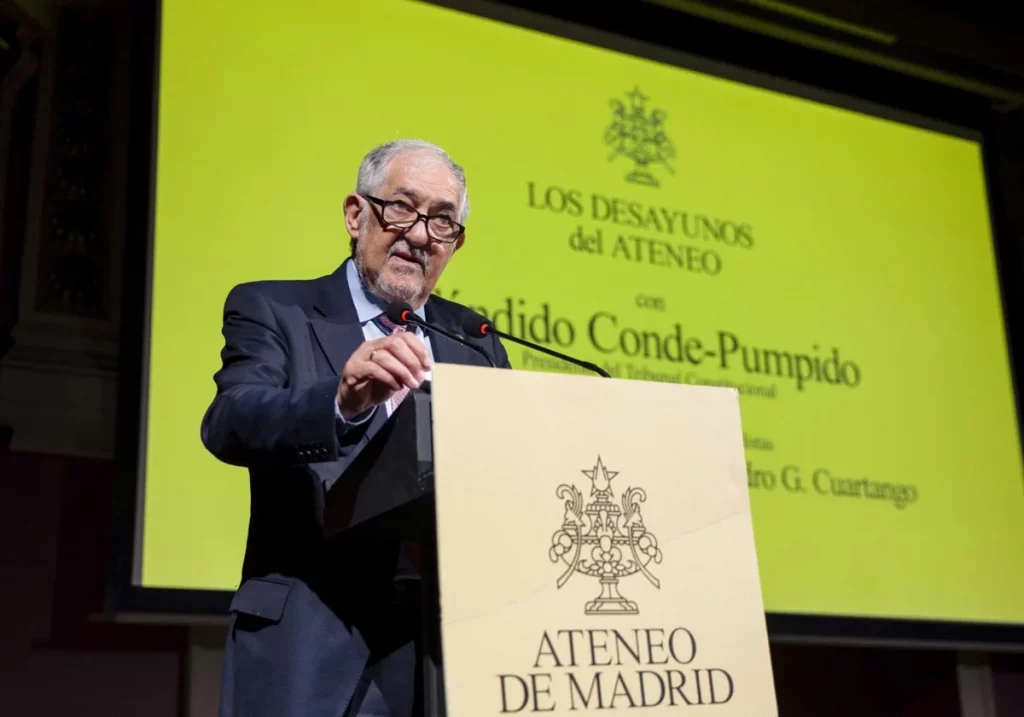 El presidente del TC, Cándido Conde-Pumpido, durante un evento en el Ateneo de Madrid. EP