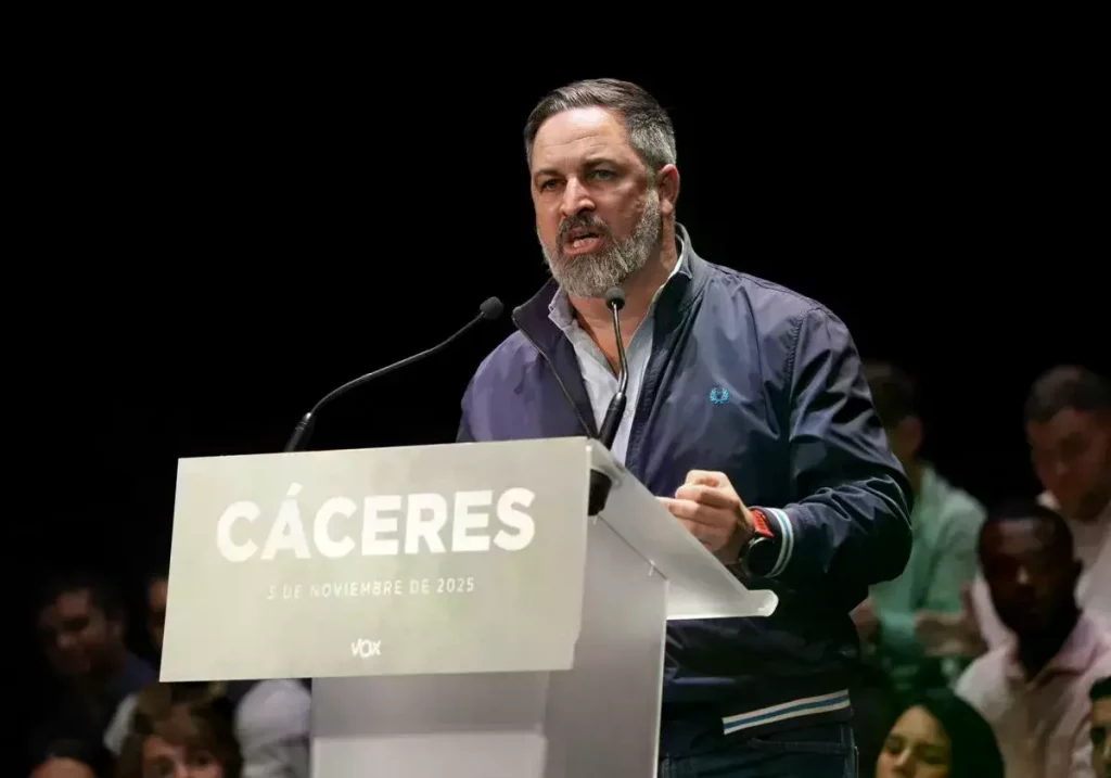 El presidente de Vox, Santiago Abascal, el lunes en Cáceres
