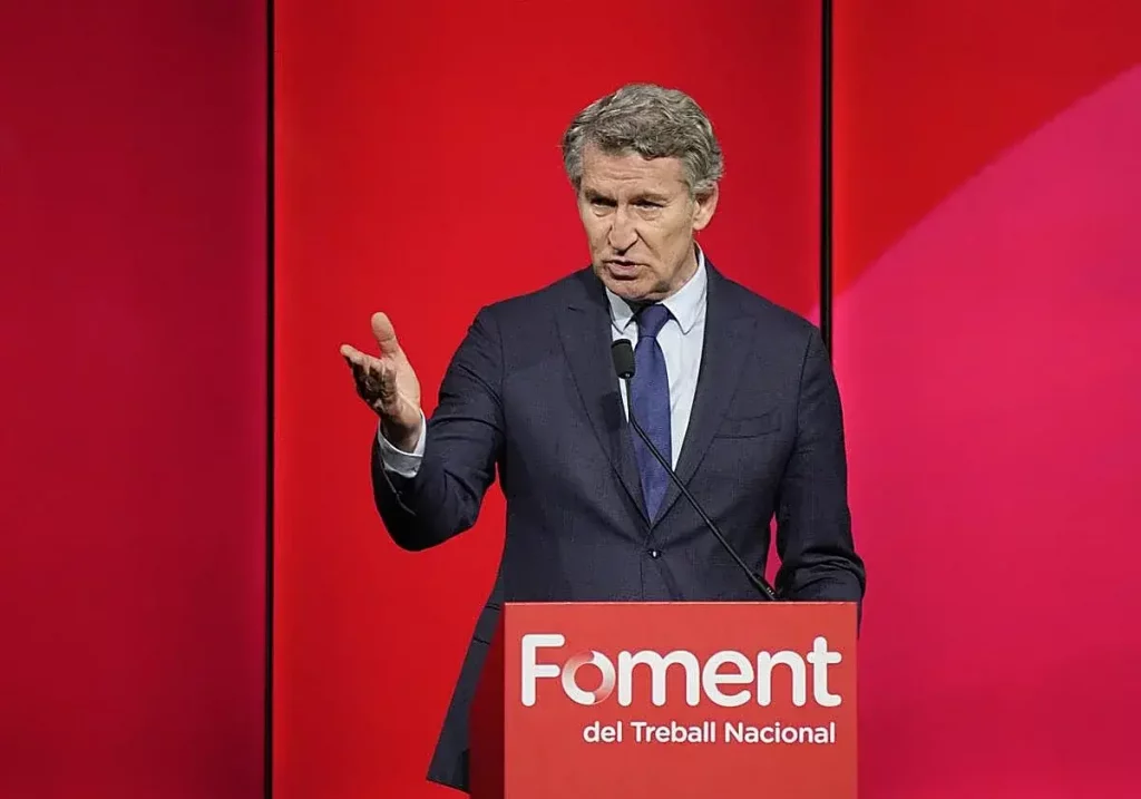 Alberto Núñez Feijóo durante su acto en Barcelona