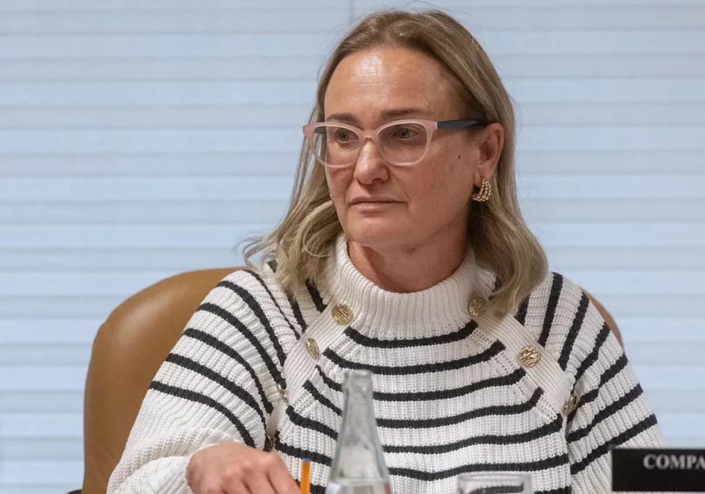 La interventora de la UCM, María Elvira Gutiérrez-Vierna, durante la Comisión de Investigación en la Asamblea de Madrid. EP