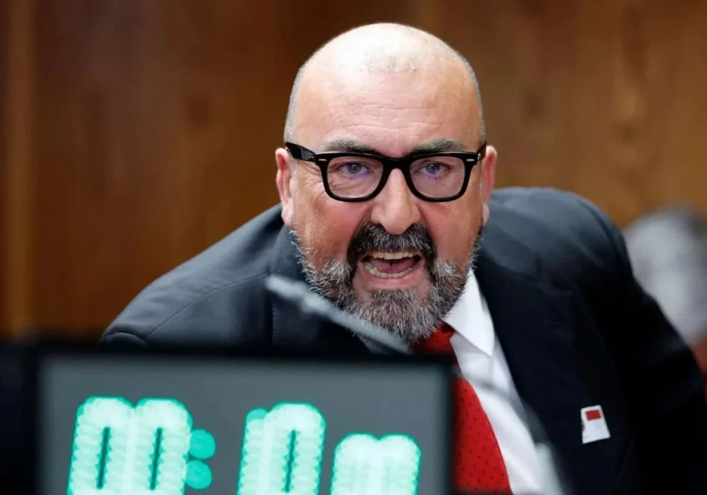 Koldo García, exasesor del ministro socialista José Luis Ábalos, visiblemente airado en su comparecencia ante el Senado en abril pasado Afp