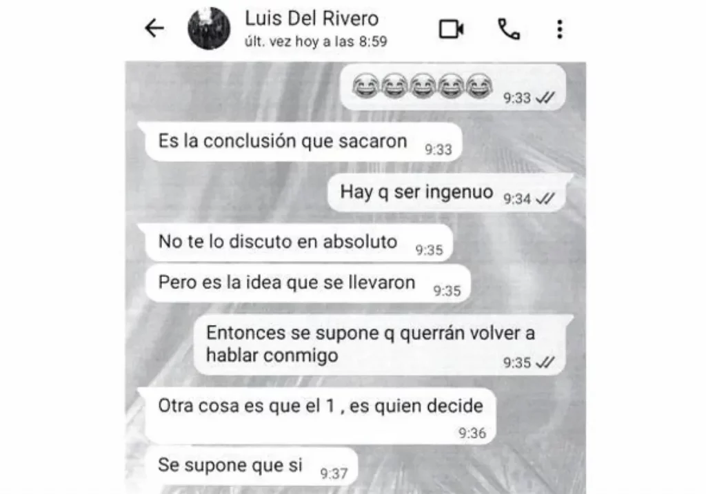 Pantallazo de la aplicación de WhatsApp aportado por Stampa al juzgado R.C.