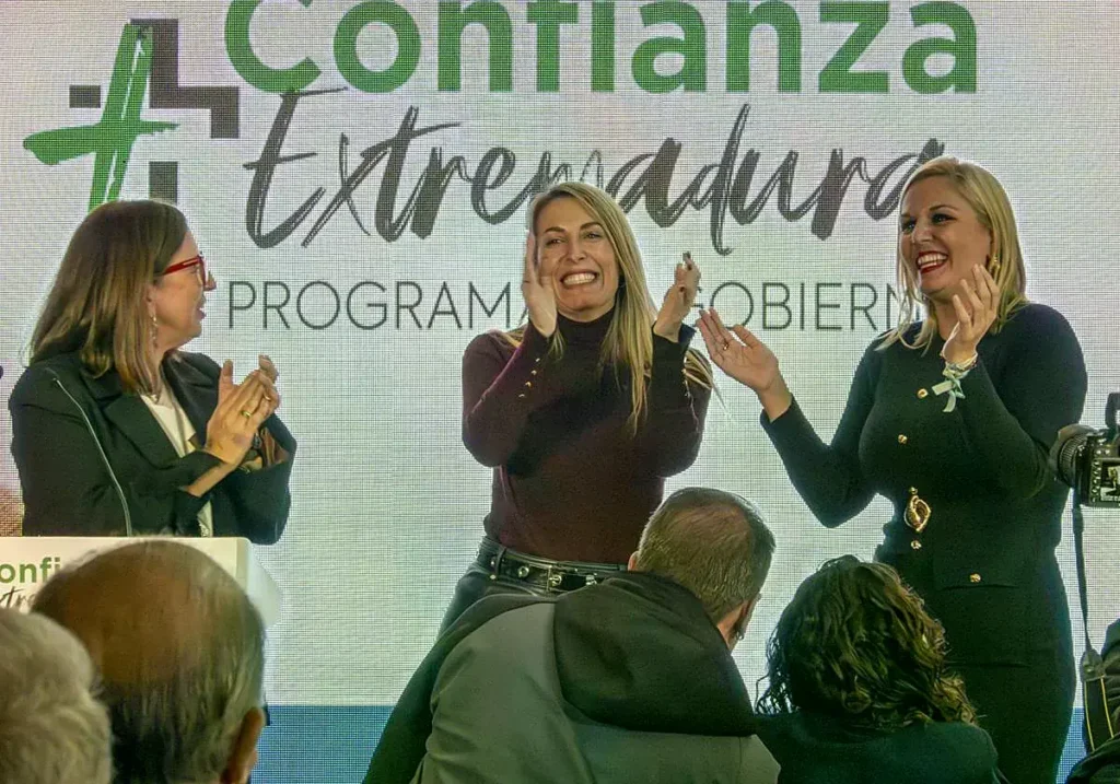 La presidenta extremeña y candidata a la reelección, María Guardiola, en un acto electoral.
