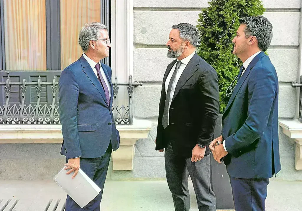 Feijóo y Abascal, en el patio del Congreso.