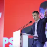 Pedro Sánchez durante un acto en la sede de UGT.