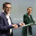 Miguel Ángel Gallardo y María Guardiola durante el debate electoral.
