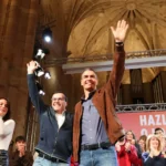 Pedro Sánchez con el candidado del PSOE en Extremadura, Miguel Ángel Gallardo.