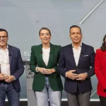 Miguel Ángel Gallardo, María Guardiola, Óscar Fernández e Irene de Miguel en un debate electoral.