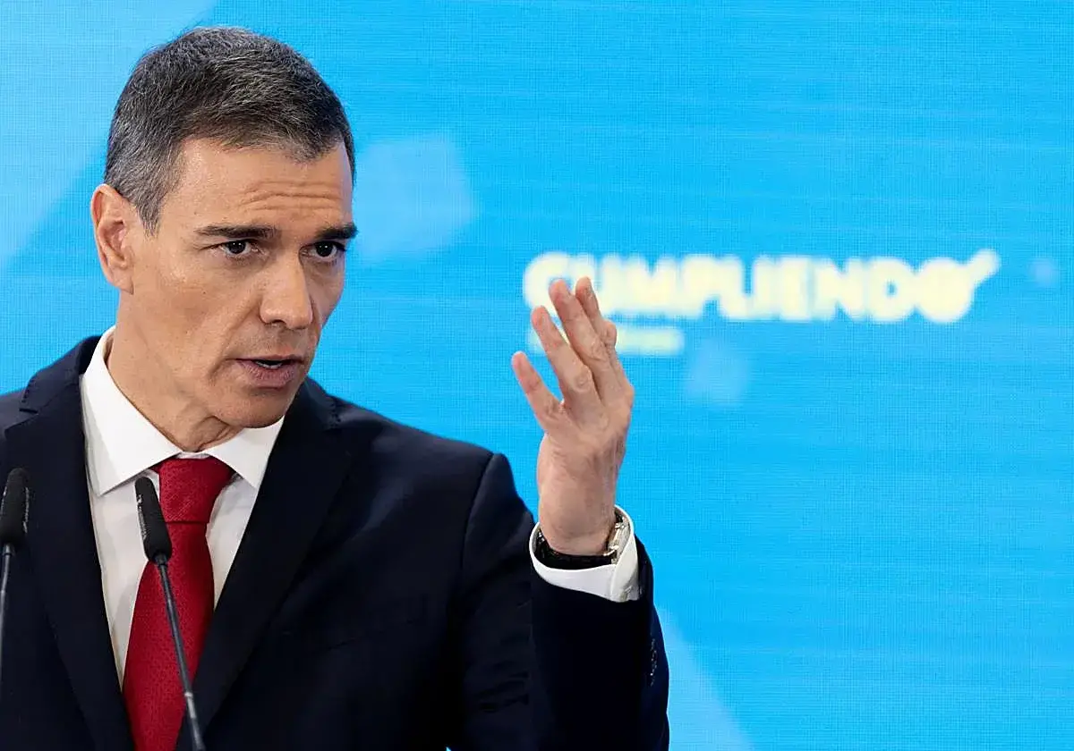 Pedro Sánchez durante su comparecencia.