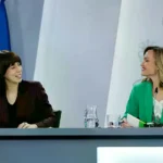 La ministra portavoz Pilar Alegría y la ministra de Ciencia Diana Morant en la rueda de prensa del Consejo de Ministros.