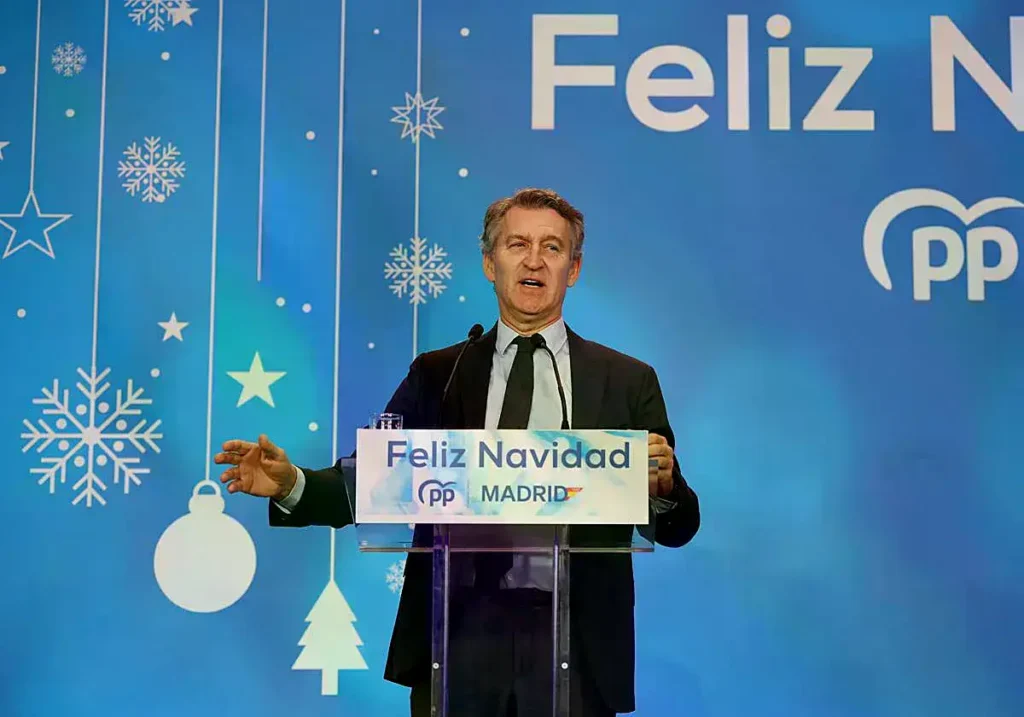 Feijóo, durante la cena de Navidad del PP
