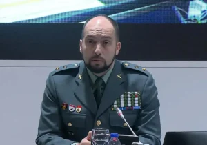 El teniente coronel Antonio Balas, responsable anticorrupción de la UCO, en una rueda de prensa.