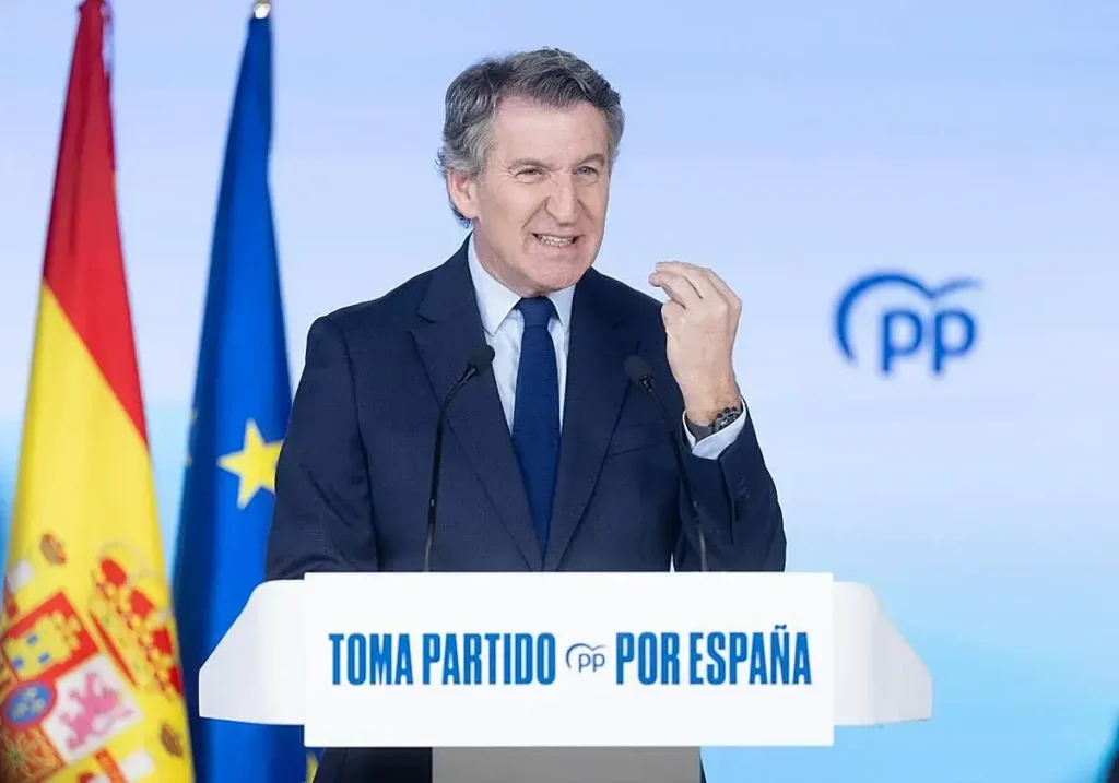 Alberto Núñez Feijóo durante su balance de fin de año en la sede del PP.