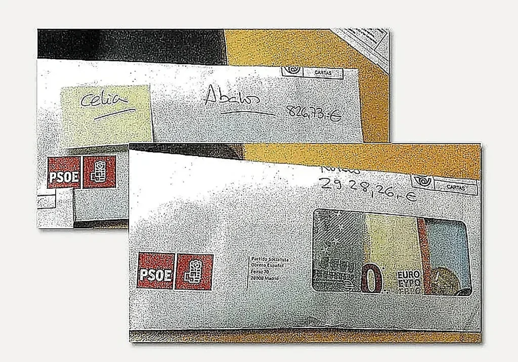 Imagen del sumario del 'caso Koldo' con los sobres con efectivo entregados a Ábalos y Koldo R.C.