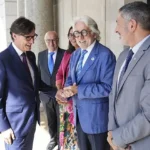 El presidente de la Generalitat, Salvador Illa, con el presidente de Fomento del Trabajo, Josep Sánchez Llibre, y el conselle