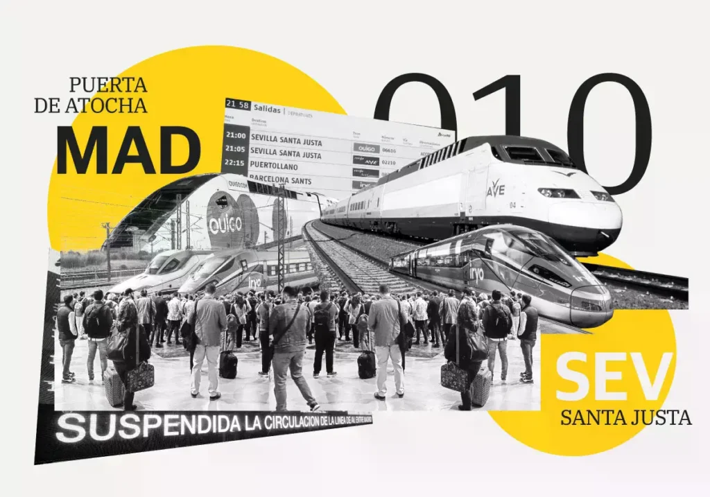 Obras de construcción de la línea de alta velocidad Madrid-Sevilla en Adamuz en 1990.