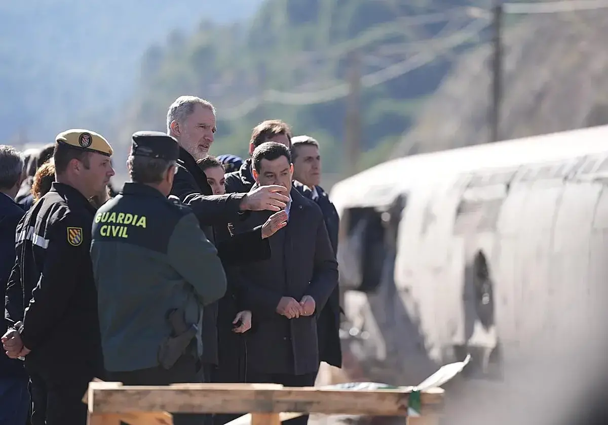 Los Reyes durante su visita a la zona cero del accidente.