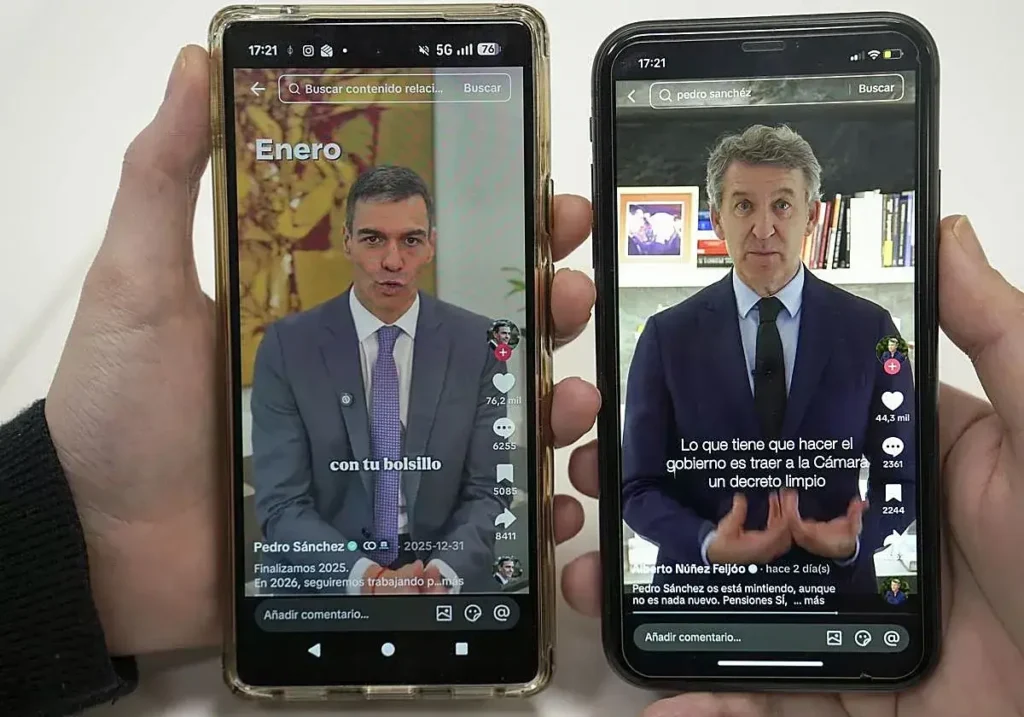 Imágenes de los vídeos subidos por Sánchez y Feijóo a TikTok