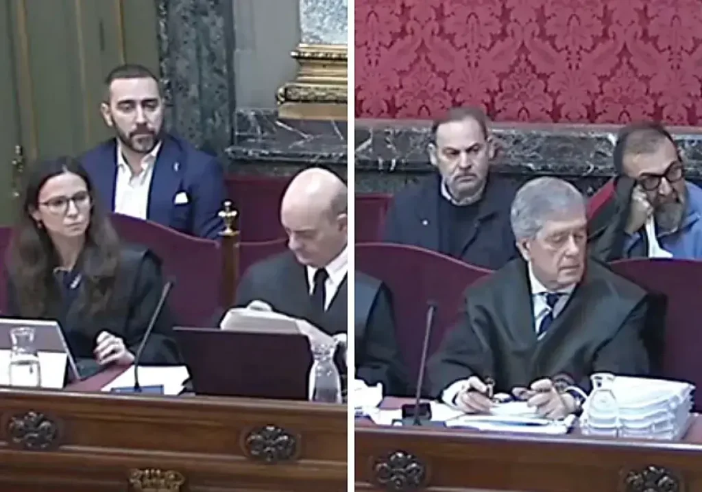 José Luis Ábalos y Koldo García custodiados por policías en el Tribunal Supremo.