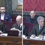 José Luis Ábalos y Koldo García custodiados por policías en el Tribunal Supremo.