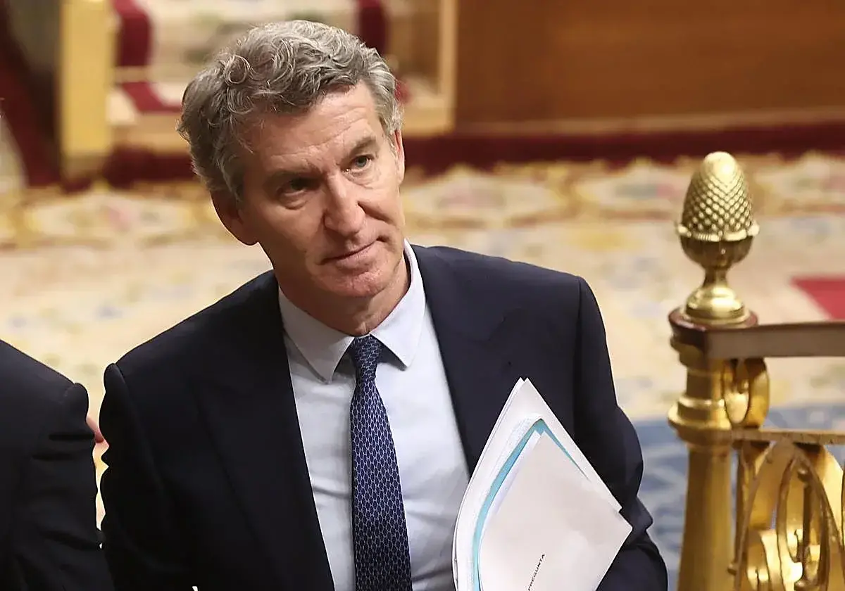 Alberto Núñez Feijóo regresa a su escaño tras una intervención en el pleno del Congreso.