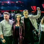Gabriel Rufián, Sarah Santaolalla y Emilio Delgado, en el acto de Madrid.