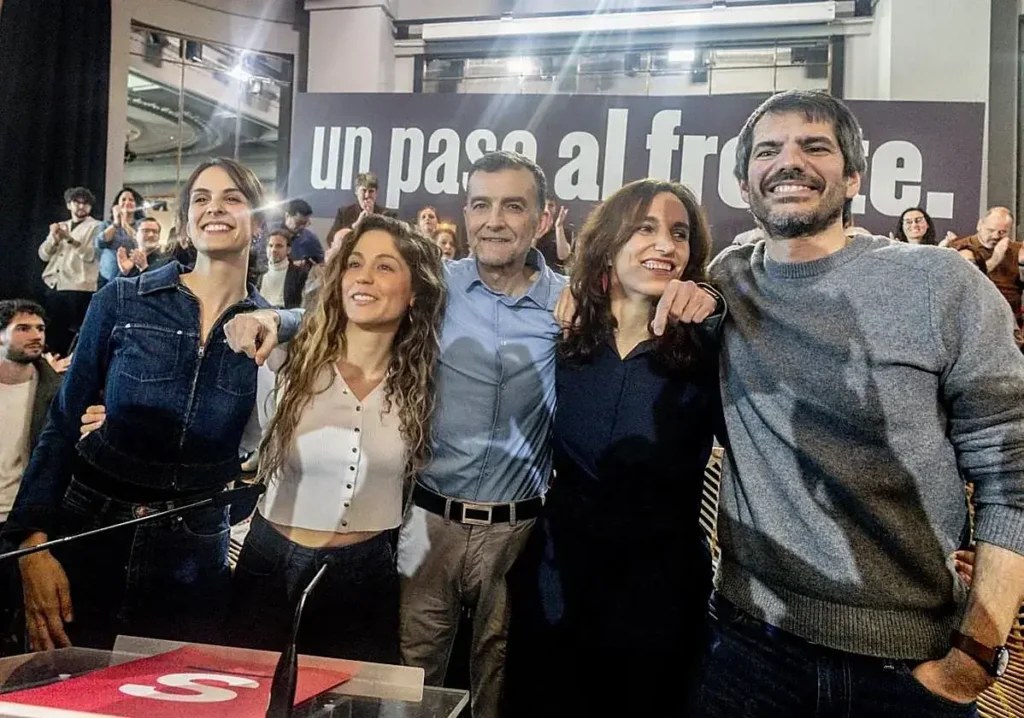 Rita Maestre, Lara Hernández, Antonio Maíllo, Mónica García y Ernest Urtasun en el acto de este sábado en Madrid.