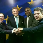 José Manuel Albares con David Lammy, Fabian Picardo y Maros Sefcovic
