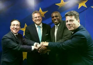 José Manuel Albares con David Lammy, Fabian Picardo y Maros Sefcovic