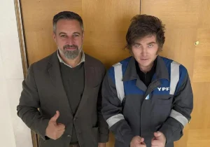 Javier Milei y Santiago Abascal durante su encuentro en Madrid.