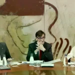 El presidente de la Generalitat, Salvador Illa, con los consellers Albert Dalmau y Alicia Romero.