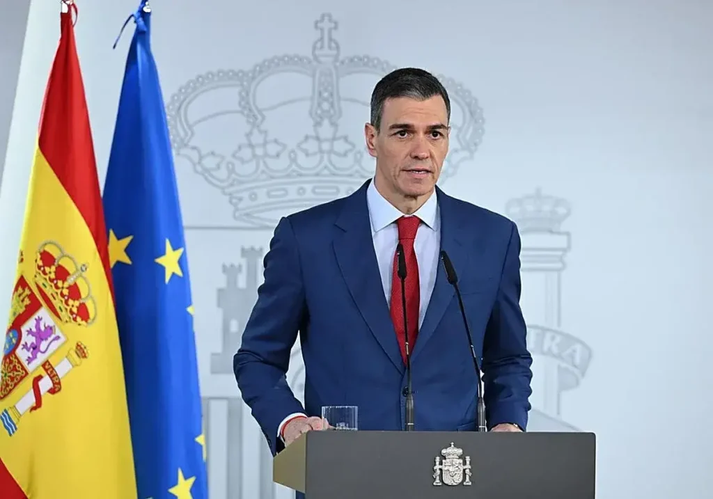 Pedro Sánchez durante su comparecencia en el Palacio de la Moncloa.