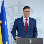 Pedro Sánchez durante su comparecencia en el Palacio de la Moncloa.