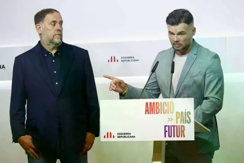 Oriol Junqueras y Gabriel Rufián en una rueda de prensa