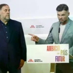 Oriol Junqueras y Gabriel Rufián en una rueda de prensa