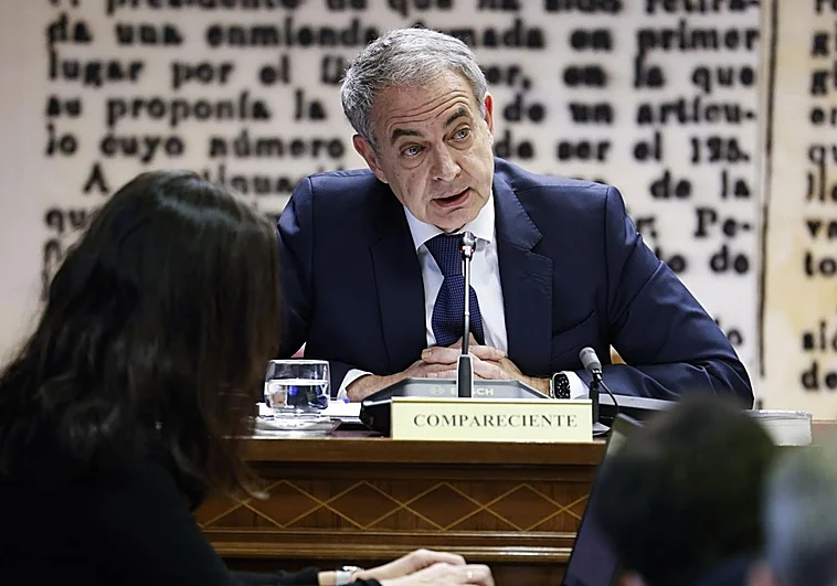 El expresidente José Luis Rodríguez Zapatero durante su comparecencia este lunes en la comisión de investigación del 'caso Koldo'. Foto: Efe / LA VERDAD