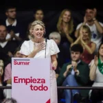 Yolanda Díaz durante el acto en el Magariños de abril de 2023.