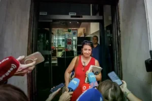 Leire Díez en la sede del PSOE, en la calle Ferraz de Madrid, el 3 de junio de 2025.