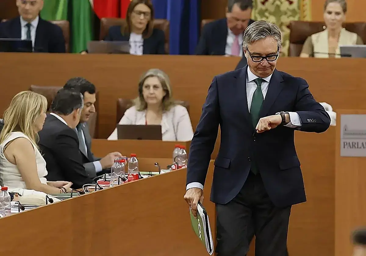 Manuel Gavira se dirige a su escaño tras intervenir en el pleno.