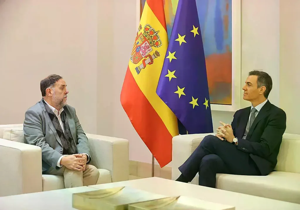 Pedro Sánchez y Oriol Junqueras, durante la reunión que mantuvieron en La Moncloa el pasado mes de enero.
