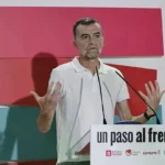 Antonio Maíllo, coordinador federal de Izquierda Unida, en la rueda de prensa de este lunes.