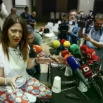 Leire Díez durante una rueda de prensa