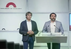 El presidente del PSC, Ferran Pedret, ofrece una rueda de prensa conjunta.