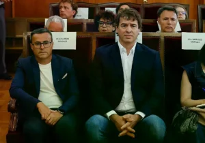 Miguel Ángel Gallardo y David Sánchez, en el banquillo de los acusados de la Audiencia Provincial de Badajoz.