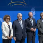 Feijóo junto a Tajani, Weber y Monserrat en la inauguración del Foro Libertas en Madrid.